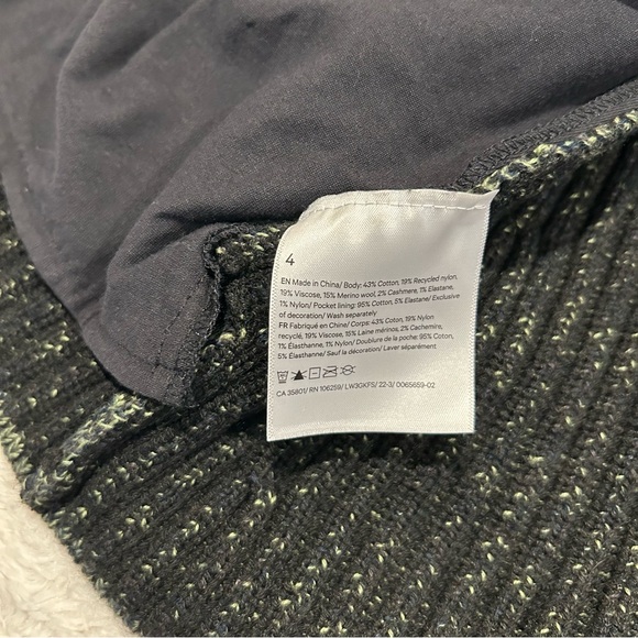 Lululemon Olive & Black Heavy Cotton-Wool-Cashmere-Blend Sweater Cardigan Wrap - Picture 2 of 12